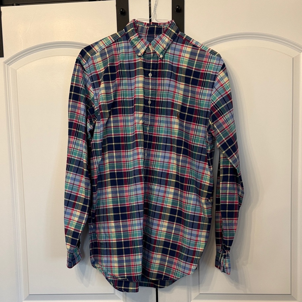 LT - Polo Ralph Lauren Men's Oxford Navy, Rose, and Green Plaid Shirt